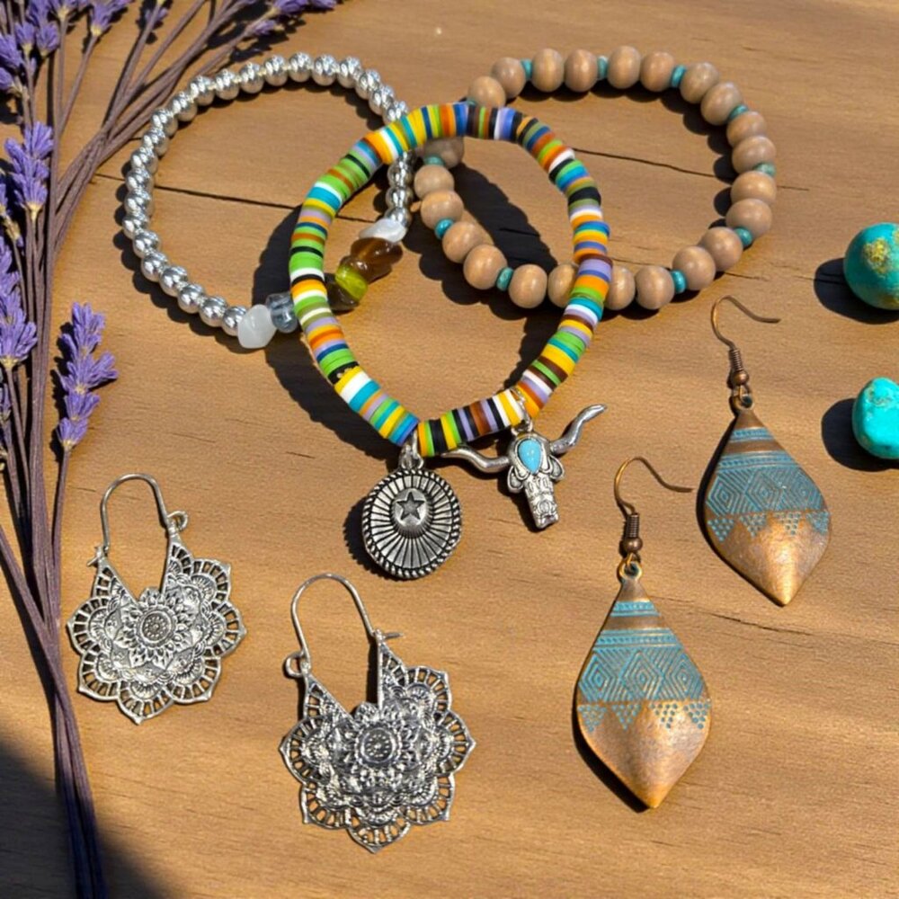 Silver And Copper Bracelet And Earring Set